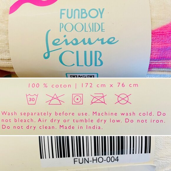 Funboy Poolside Leisure Club Beach Towel Cotton 68" x 30" Pink and White Waves - Picture 6 of 7